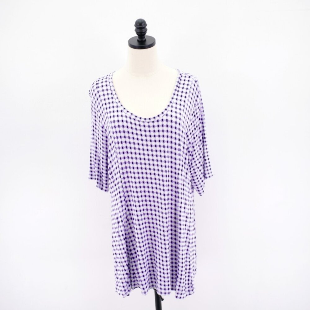 Lane Bryant 18 / 20 White‎ Purple Geometric Scoop Neck Blouse Top Shirt Rayon Sp
